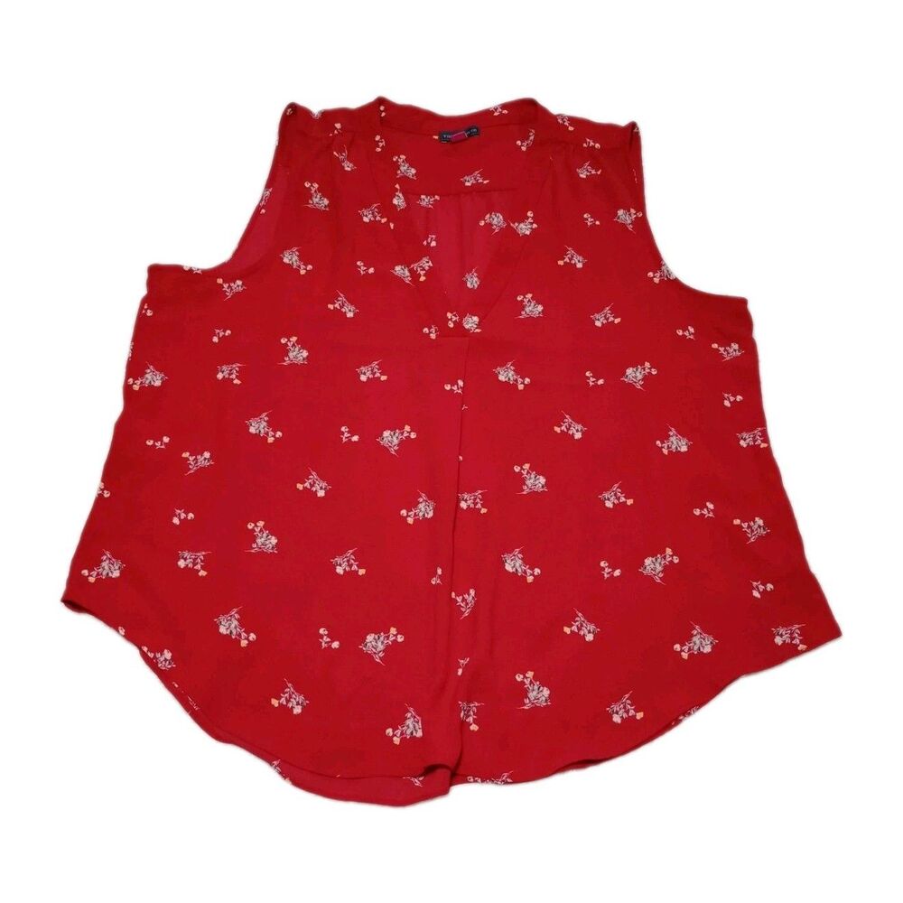 Vince Camuto Womens XL Red Floral Sleeveless Top V-Neck Split Keyhole Blouse